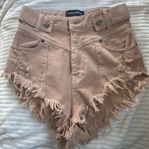 Retrofete rare brown denim frayed shorts 24